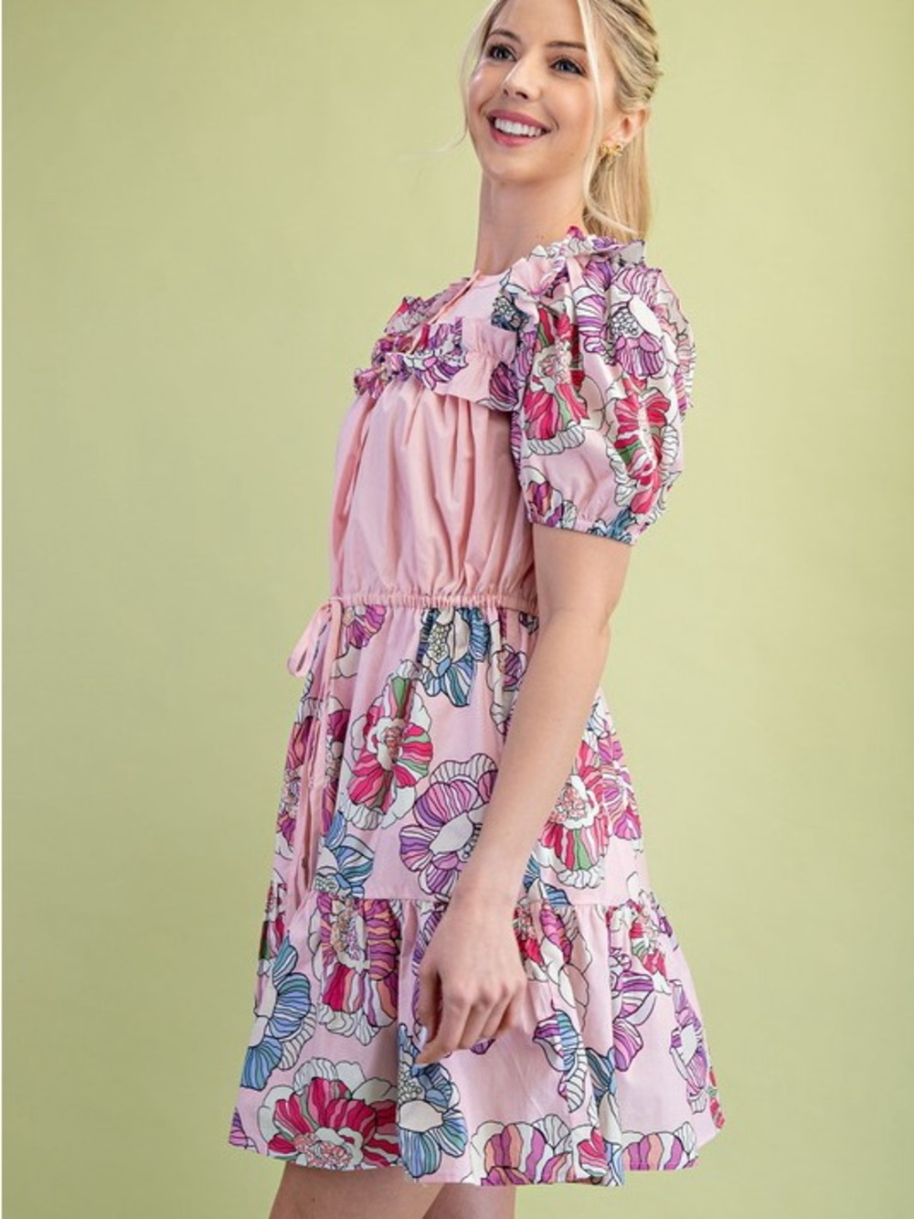 Boutique Floral Mini Dress – Pink Mix - Picture 4 of 5